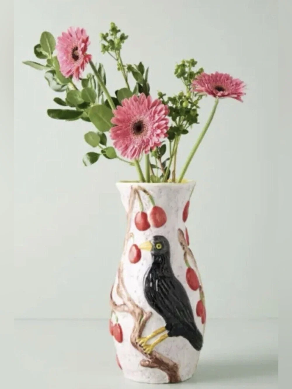 Anthropologie Nathalie Lete Nature Nurture Large Vase🔥Blackbird and cherries